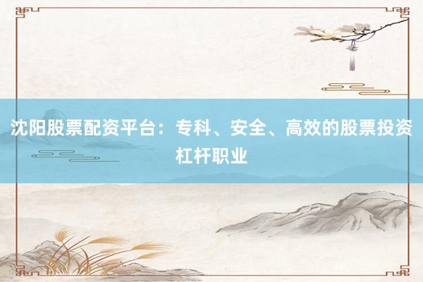 沈阳股票配资平台：专科、安全、高效的股票投资杠杆职业